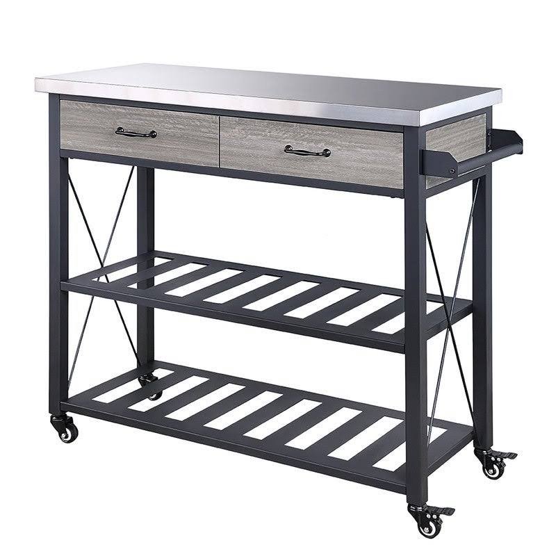 Black Kitchen Cart with Wheels and 2 Drawers T863538
