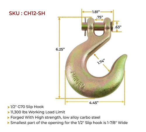 1/2" Clevis Slip Hook (4 Pack) Grade 70 Tow Chain Hook G869176