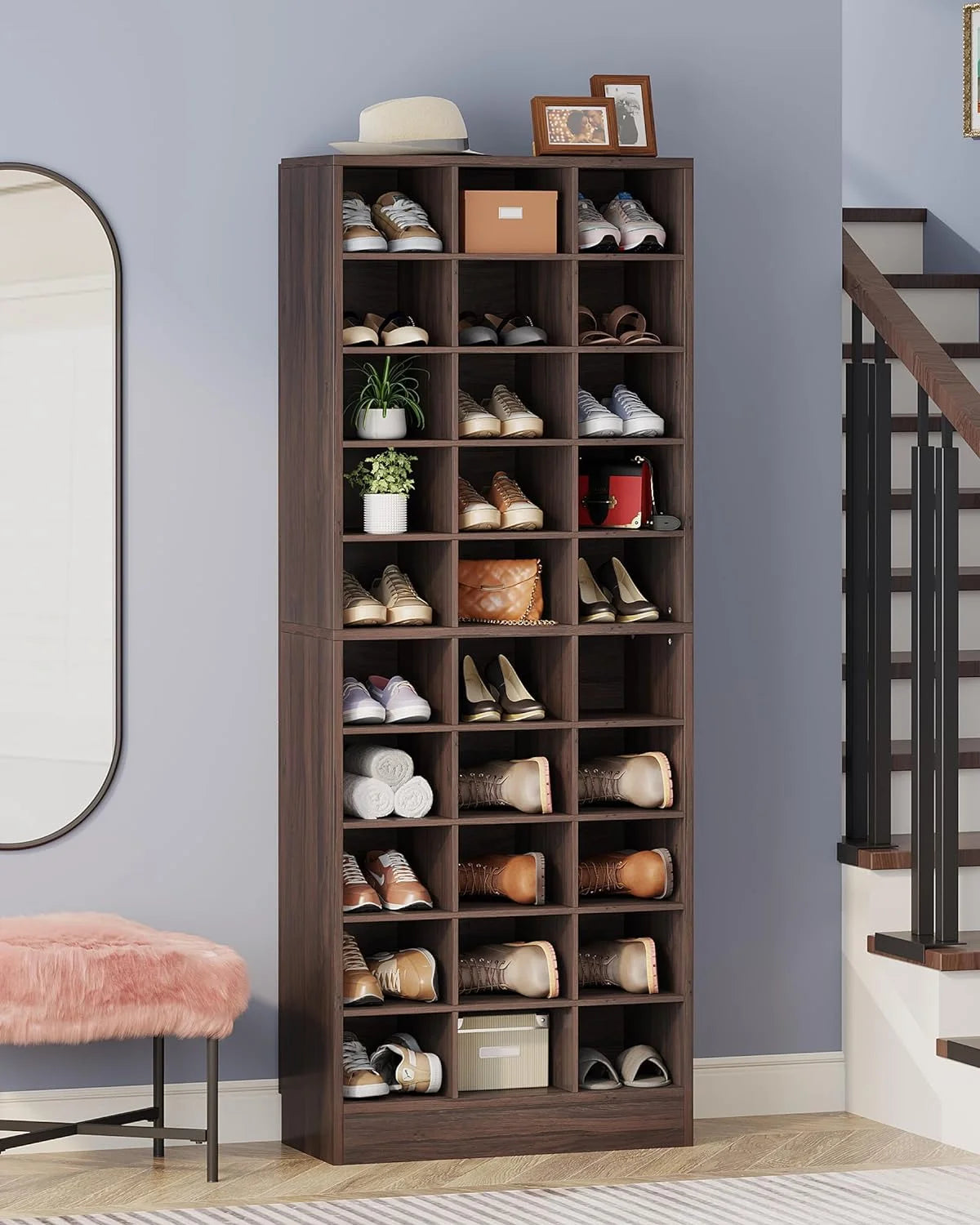 10-Tier Wooden Shoe Storage Cabinet with 30 Cubbies F782485