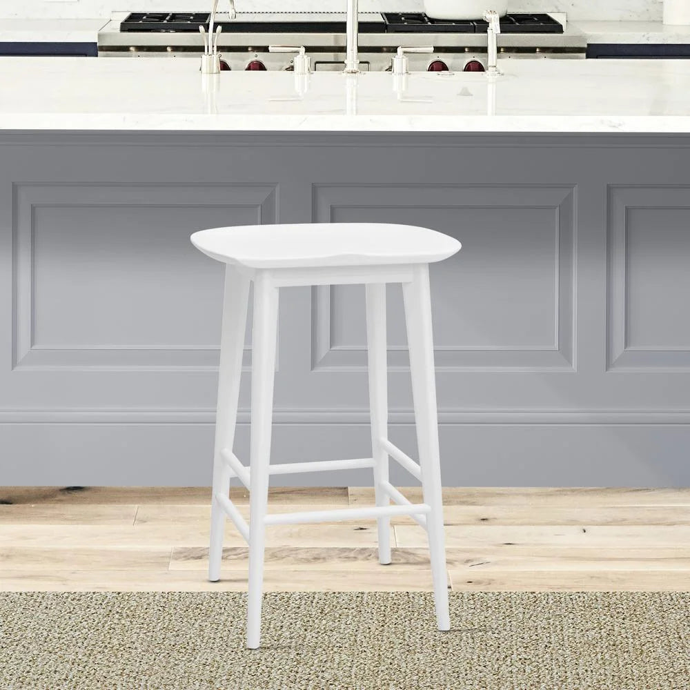 White Solid Acacia Wood Counter Stool B44532