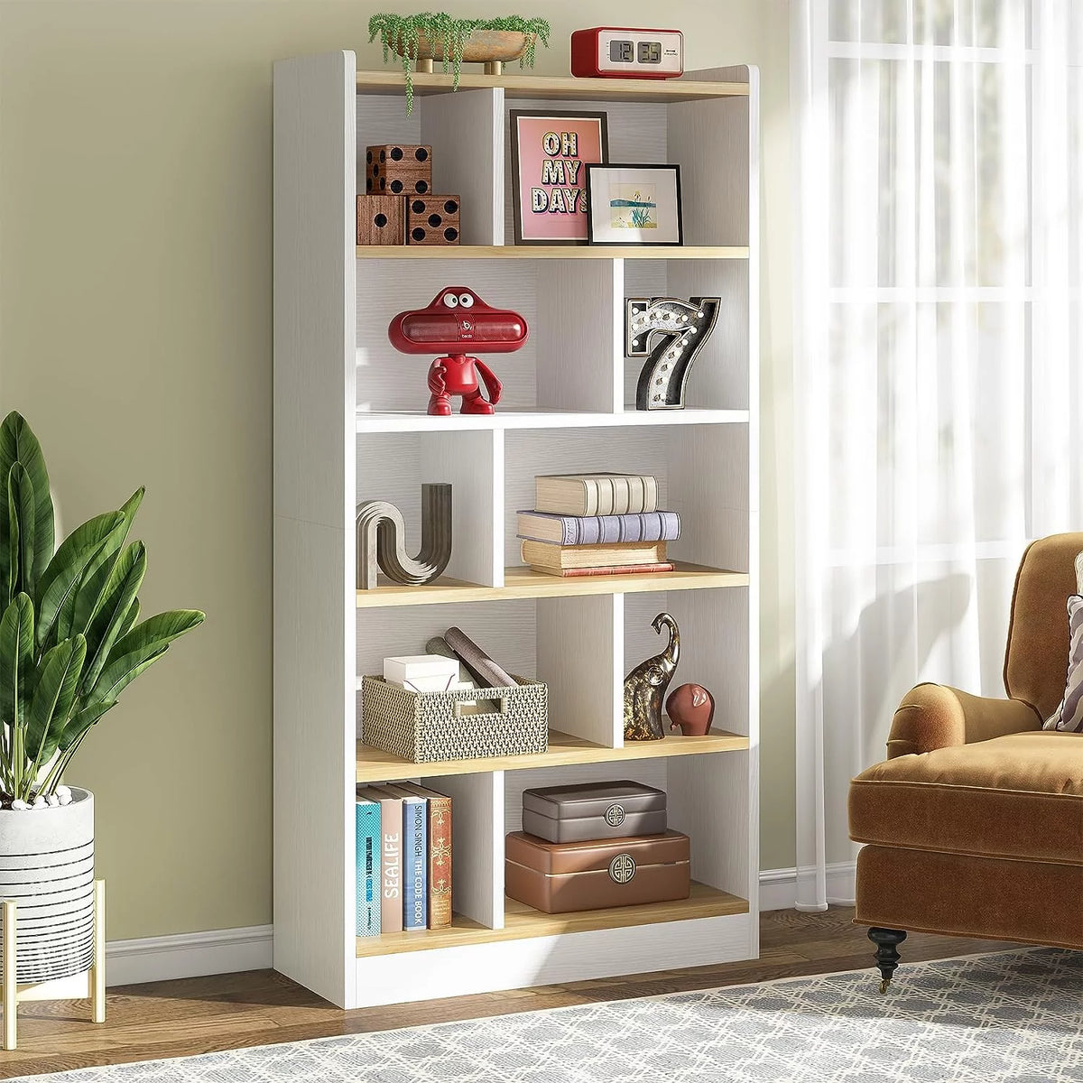 72-inch 6-Tier White Bookcase U4096