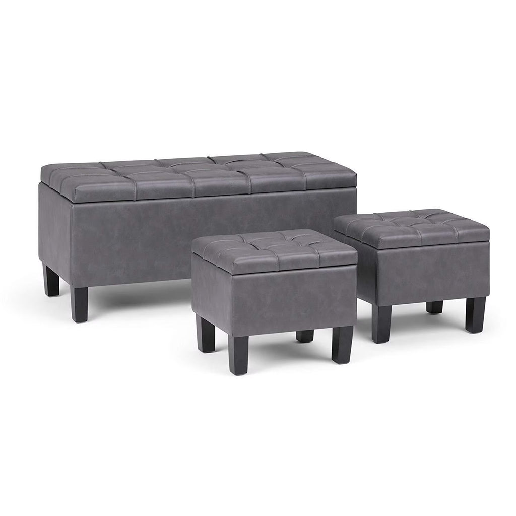 Stone Grey Faux Leather 3 Pc Storage Ottoman X582716