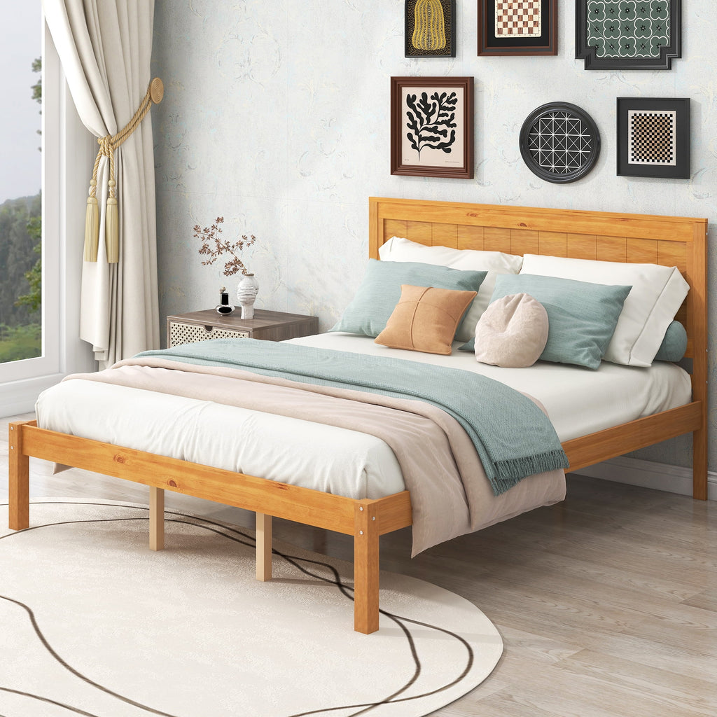 Queen Oak Platform Bed Frame with Headboard K12247