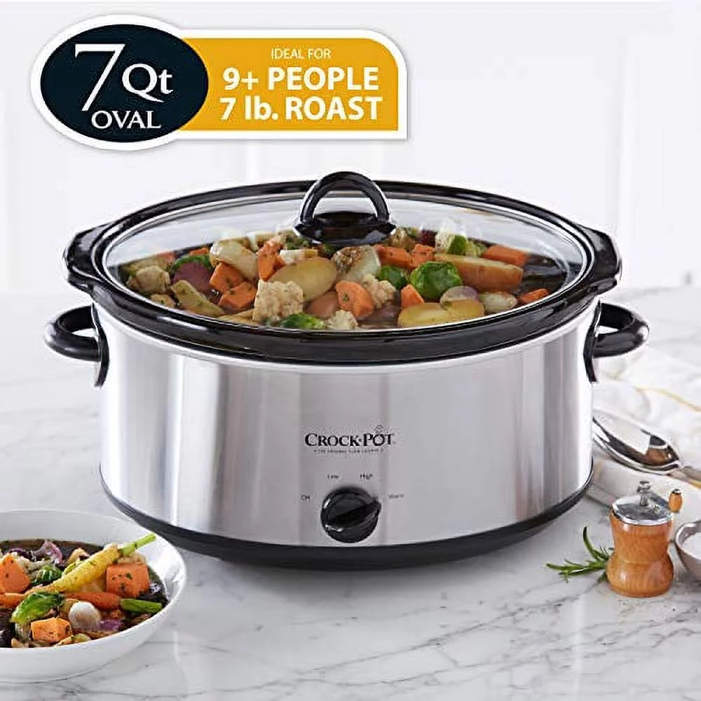 7 Quart Oval Manual Slow Cooker, Stainless Steel N676972