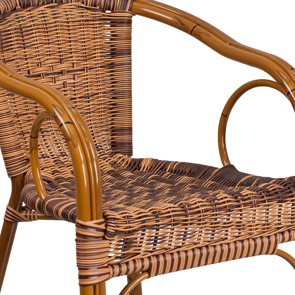 Brown Rattan Patio Chair with Dark Red Frame F631