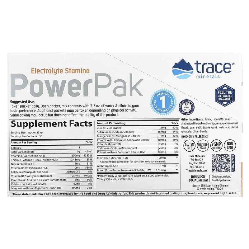 Sugar Free Orange Mango Electrolyte Power Pak 0.18 oz Pack of 3 V980