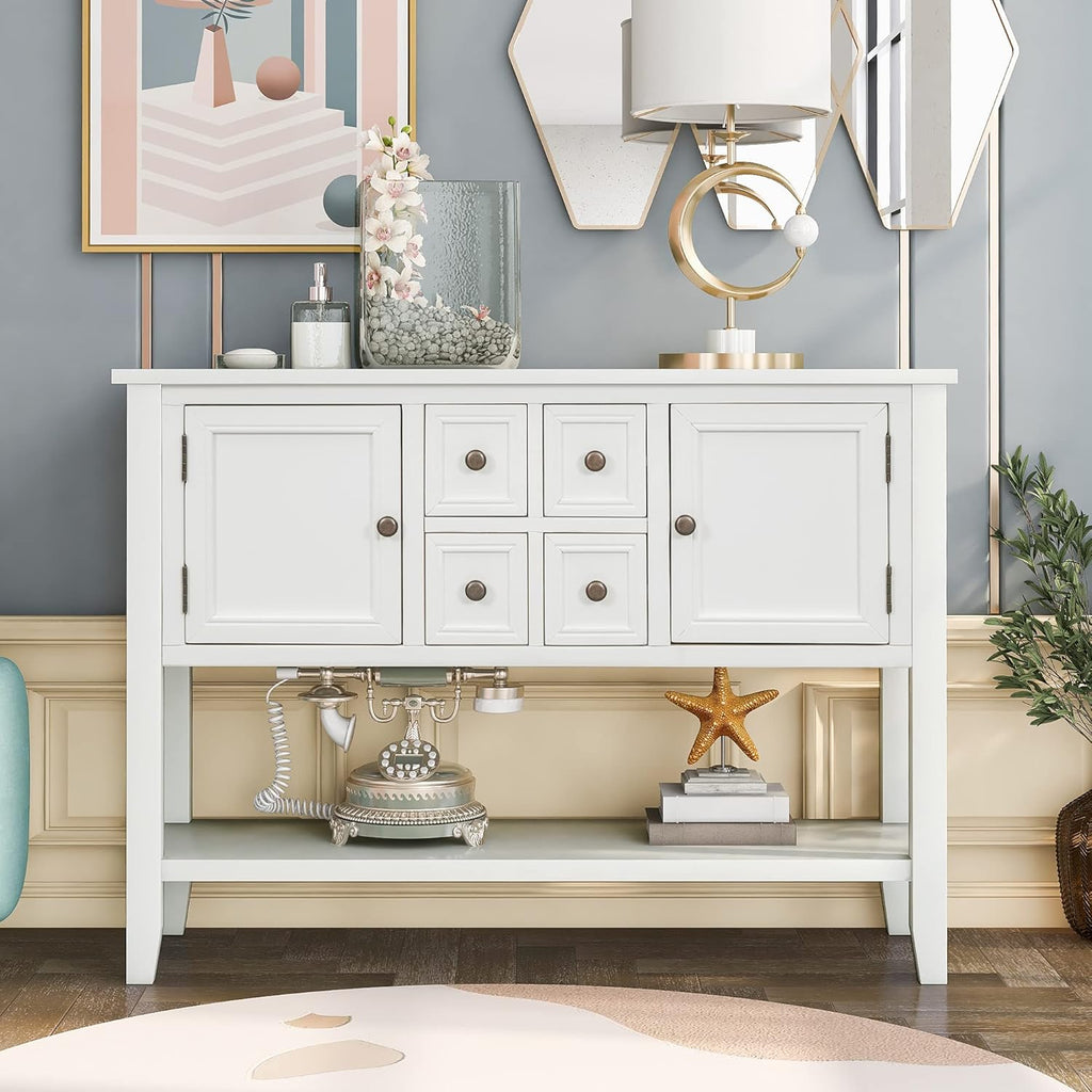 Solid Wood Console Table with 3 Drawers, 2 Cabinet and 1 Shelf C8919