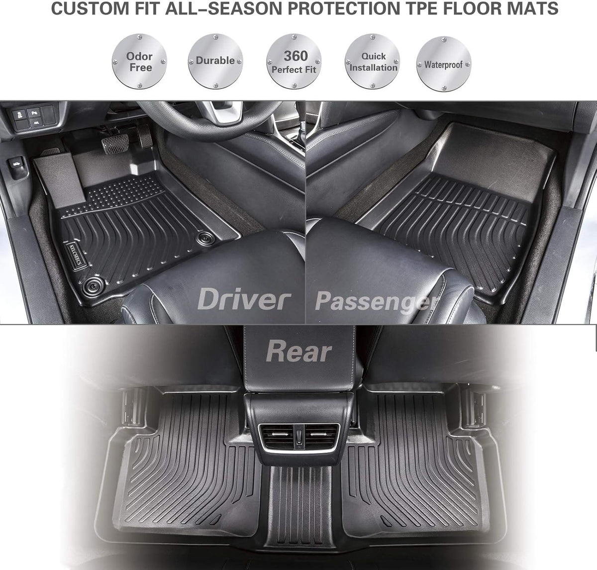 Black Waterproof Heavy Duty Car Floor Mats Full Set T446