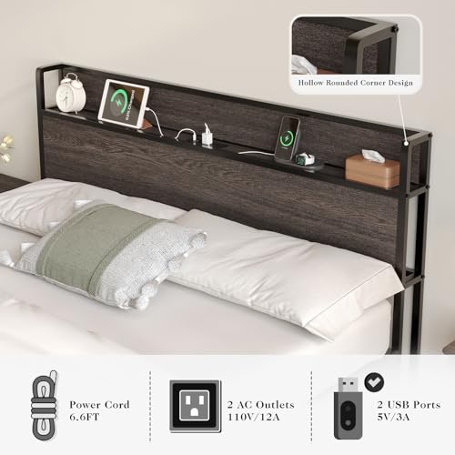 Full Size Wooden Platform Bed Frame with Storage Headboard O74563