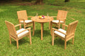 Grade-A Teak 5 Pc Dining Set with 36" Round Table and 4 Stacking Arm Chairs P2393