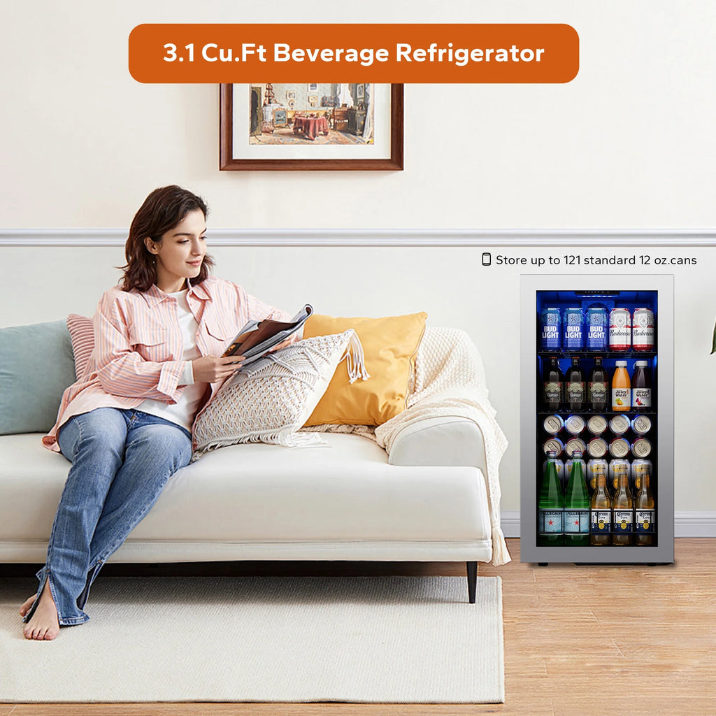 95-121 Can Beverage Refrigerator with Glass Door E300