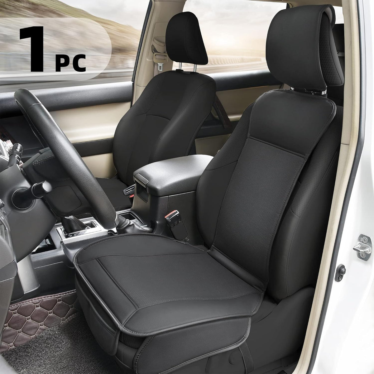 2PC Beige Faux Leather Car Seat Covers O906224