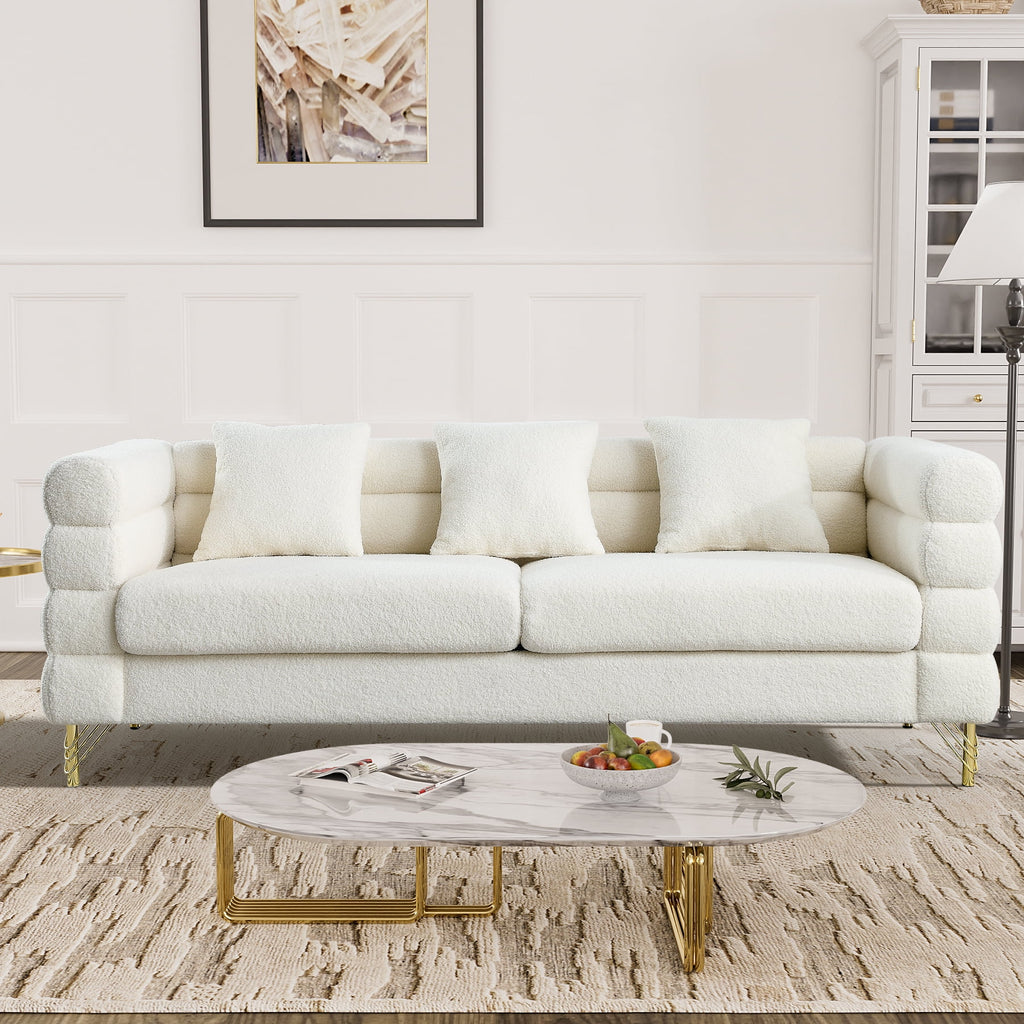 Teddy Fabric Bouclé 3-Seater Sofa with Golden Metal Legs X5073