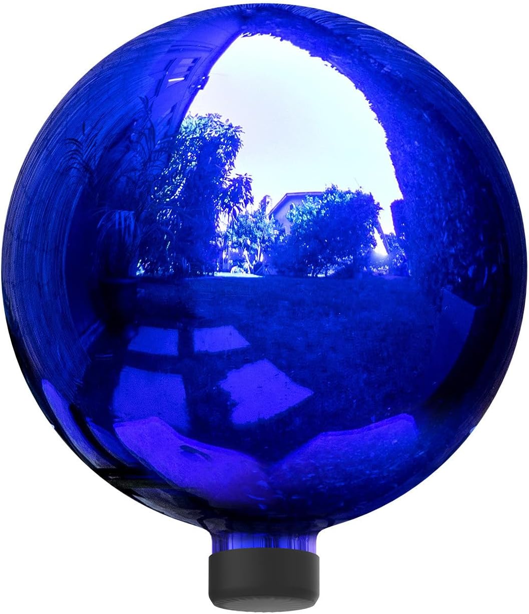 10" Blue Outdoor Glass Gazing Globe with Black Iron Stand Q648364
