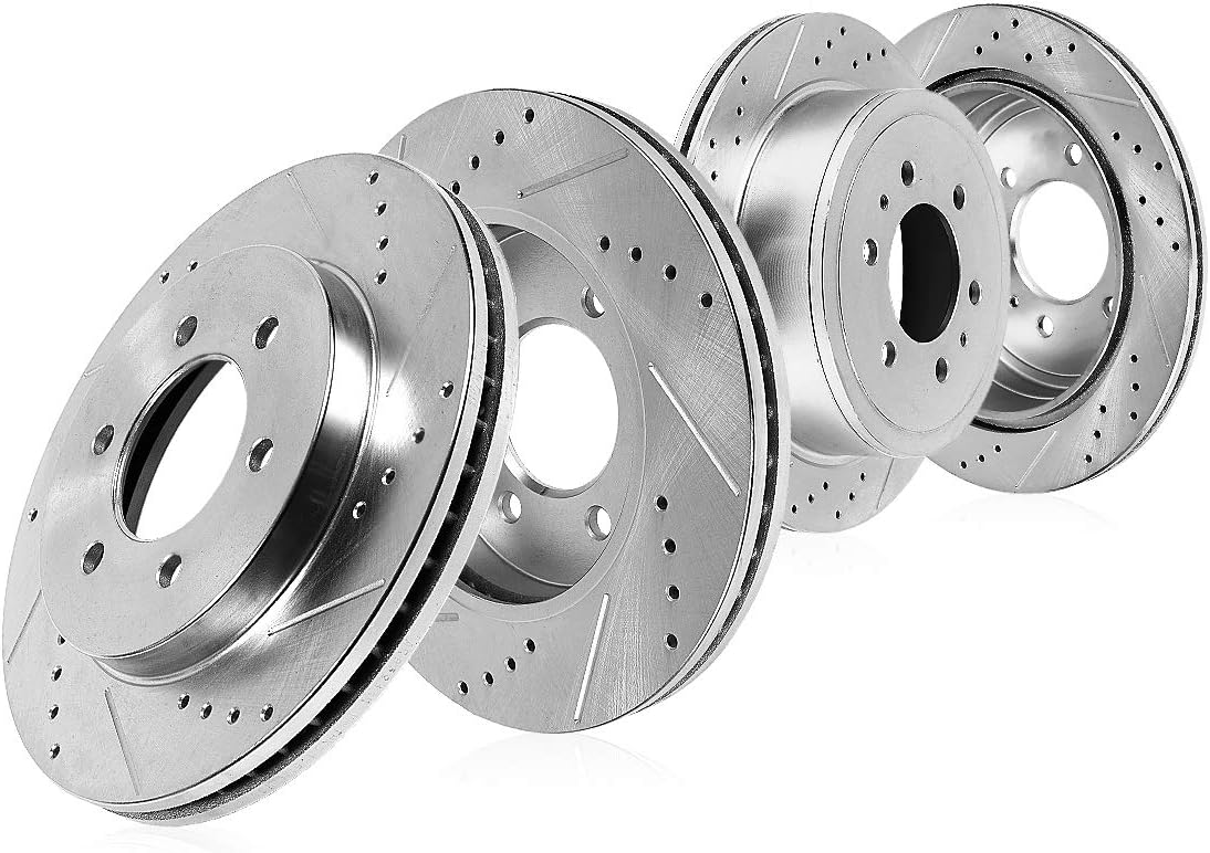 350mm Front + 344.6mm Rear Drilled Slotted 6 Lug 4 Rotors B394049