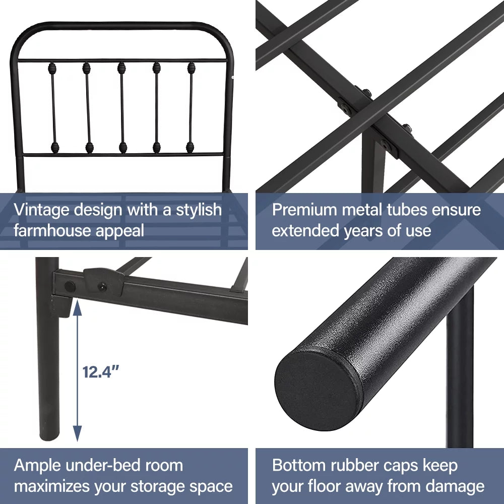 Twin Size Black Platform Bed Frame with Headboard K279838
