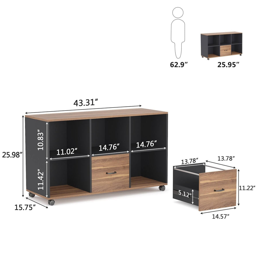 Brown 2 Drawer Letter Size Mobile File Cabinet E743