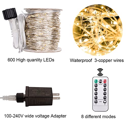 66FT Waterproof Warm White LED Fairy String Lights with Remote Control L626356