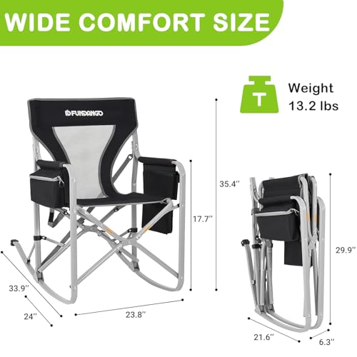 Oversized Rocking Camping Chair with Cooler and Side Pocket (Black/Grey) P320137