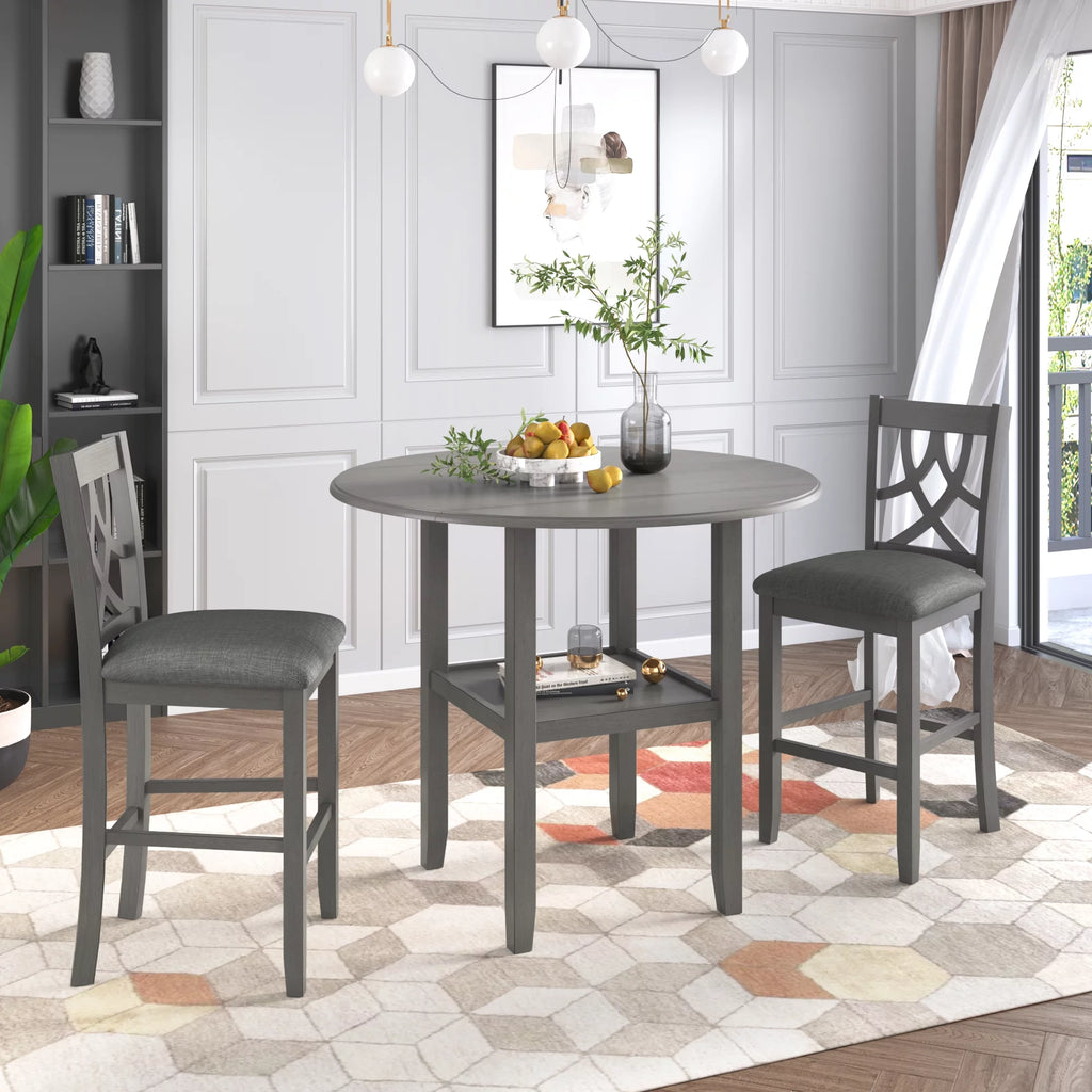 3 Piece Wooden Drop Leaf Dining Table Set with Storage A72512