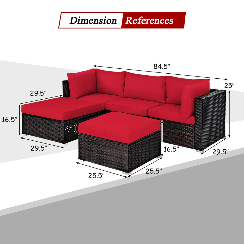 Red 5 Piece Patio Rattan Furniture Set O243885