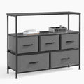 Gray 5 Drawer Fabric Dresser with Wood Shelves X38462