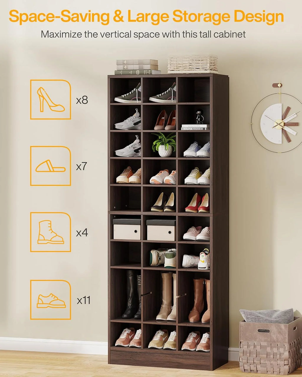 10-Tier Wooden Shoe Storage Cabinet with 30 Cubbies F782485