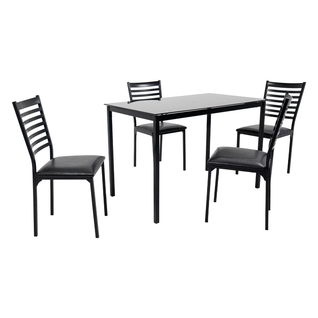 5 Piece Black Dining Table Set with 4 Upholstered Chairs Z930631