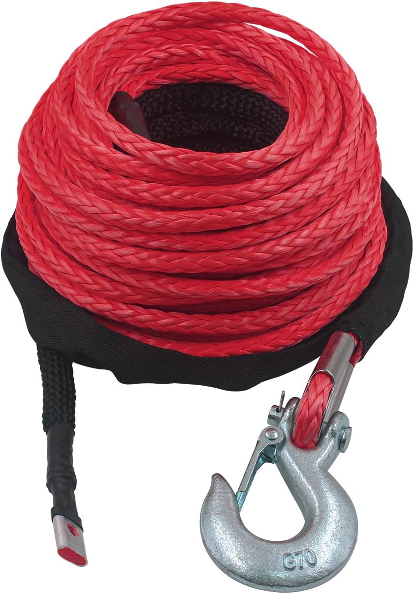 3/8 x 100 ft Synthetic Winch Rope with Hook and Protective Sleeve T411