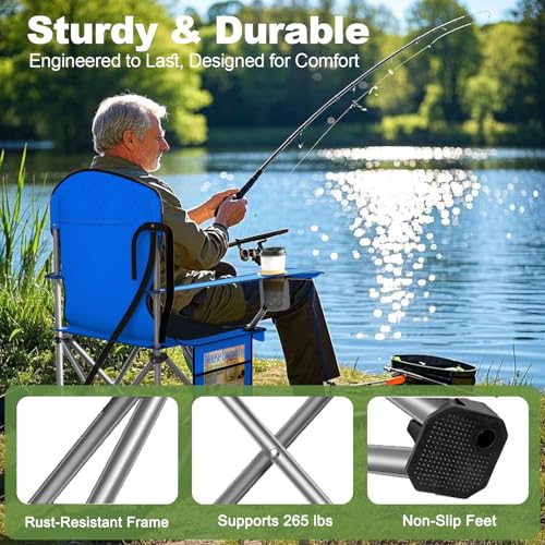 Folding Camping Chair with Cooler Pouch, Cup Holder & Storage Pocket U2198