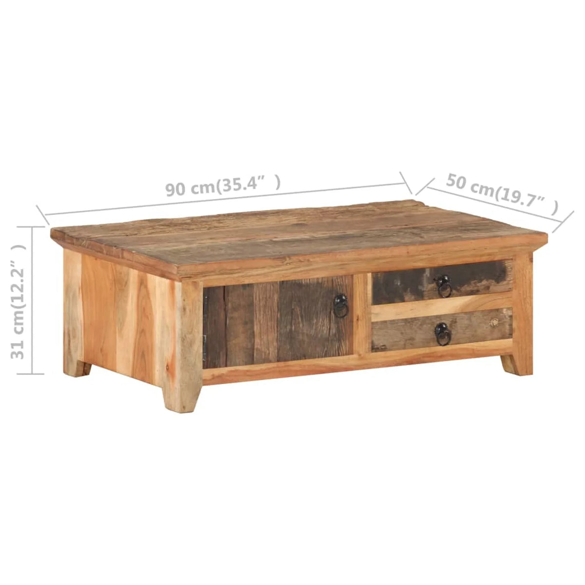 Coffee Table with Door and 2 Storage Drawers Reclaimed Wood Y663
