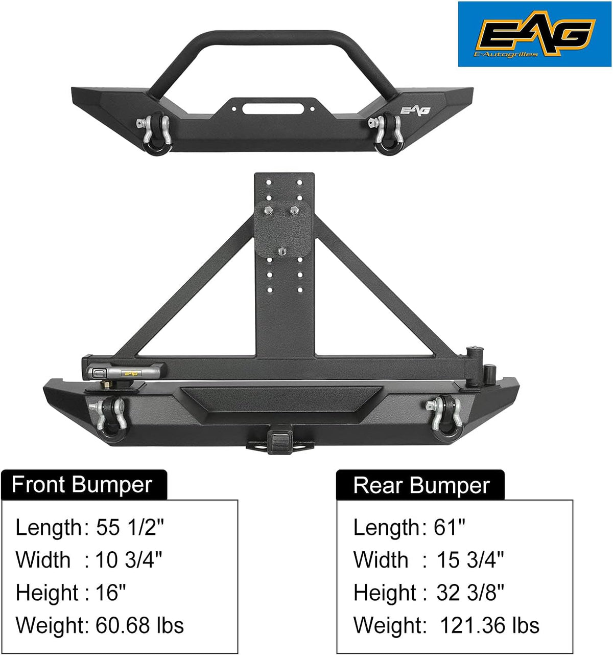 Rear Bumper with Tire Carrier & Front Bumper with LED Lights Bumper Combo E36816