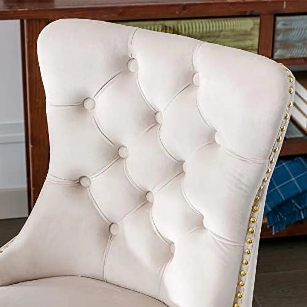 Beige Armless Adjustable Swivel Chair with Wheels A954