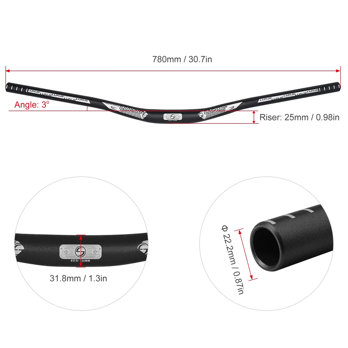 31.8x780mm Aluminium Alloy MTB Riser Bar J8610