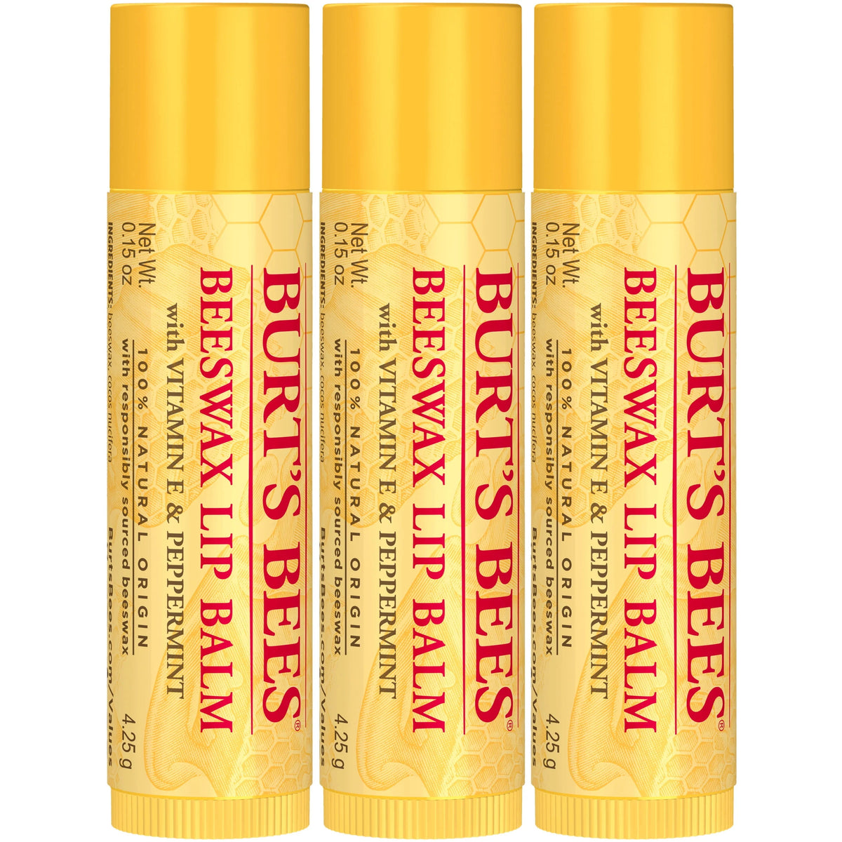 Moisturizing Lip Balm with Beeswax, Vitamin E & Peppermint Oil, 3 Count B543647