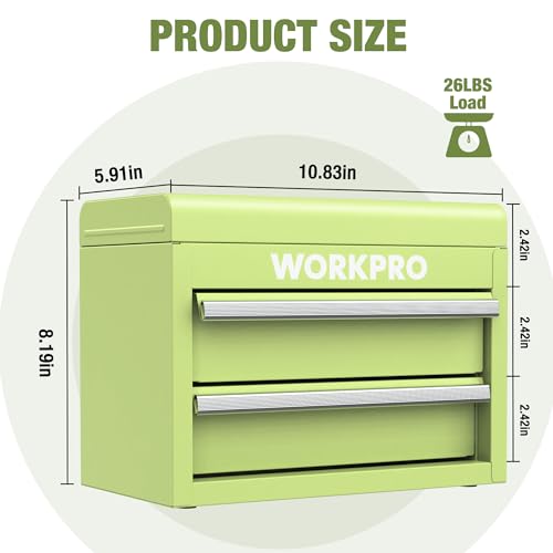 Mini Metal Tool Box with 2 Drawers and Top Storage, Cold Rolled Steel Toolbox N48688