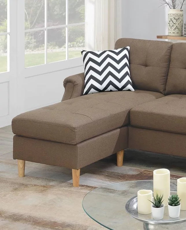 Reversible Sectional Sofa Set Polyfiber Light Coffee Cushion C221057