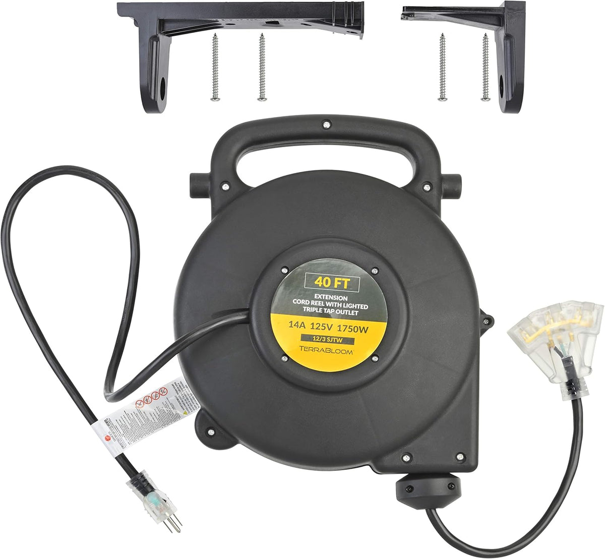 40 Ft 12/3 Retractable Extension Cord Reel with 3 Electrical Outlets X81052