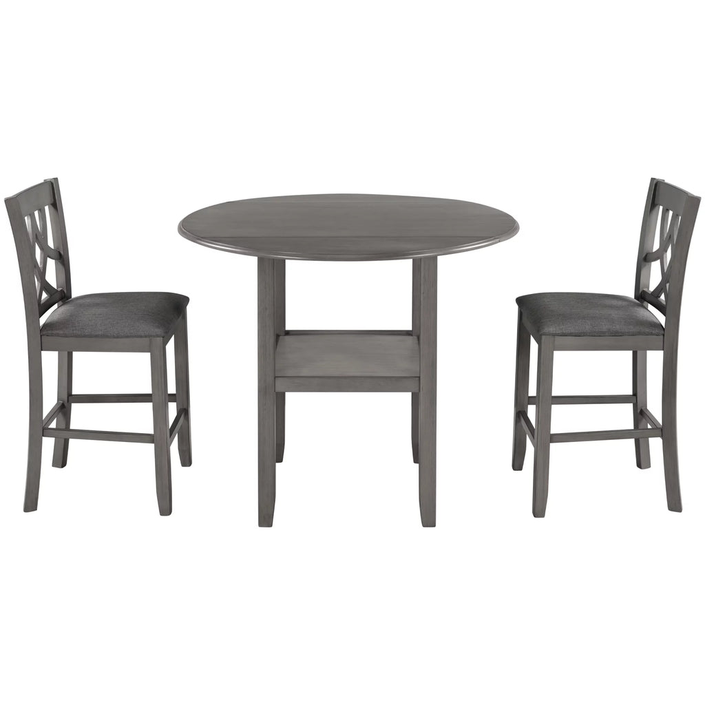 3 Piece Wooden Drop Leaf Dining Table Set with Storage A72512