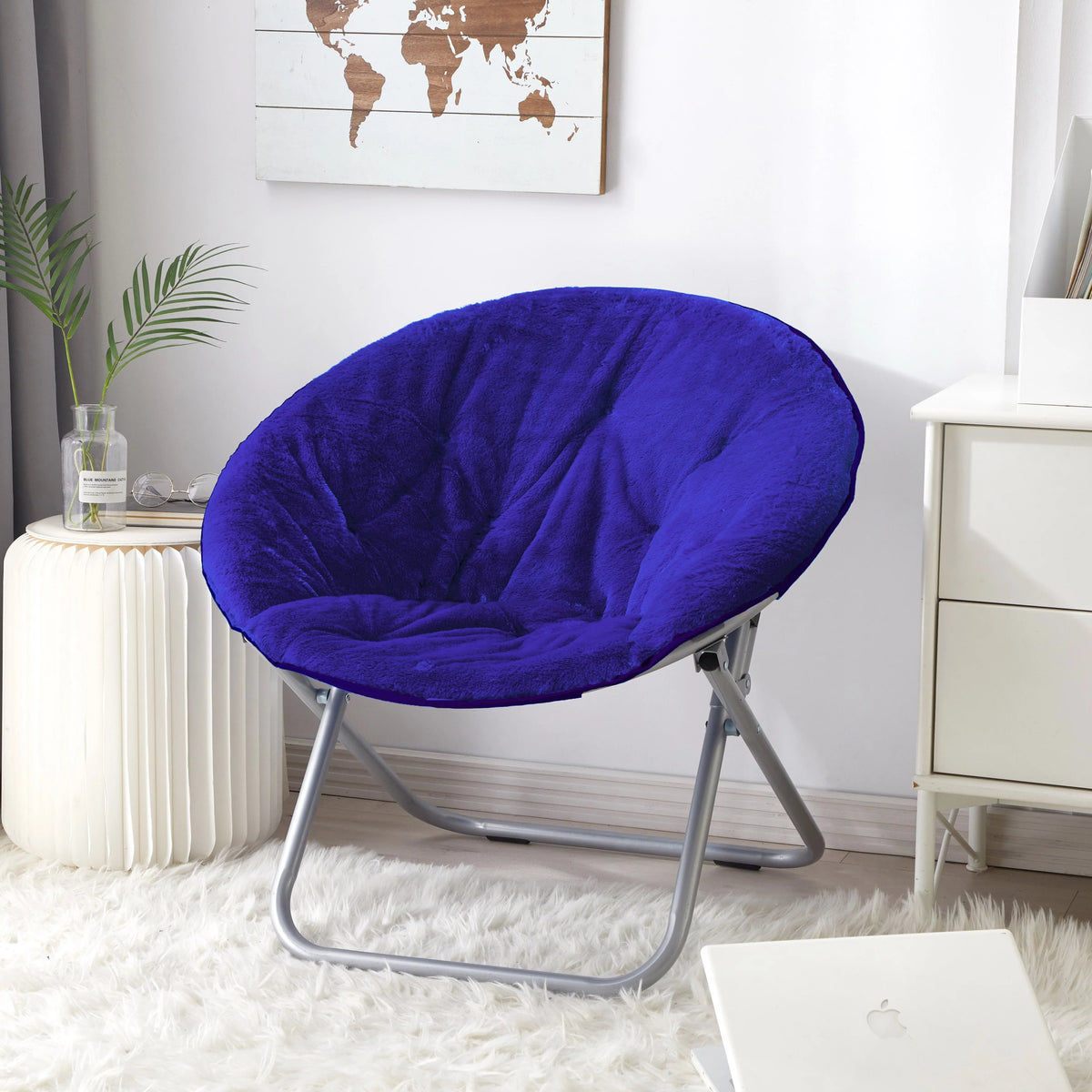 Navy Faux Fur Saucer Chair V500342