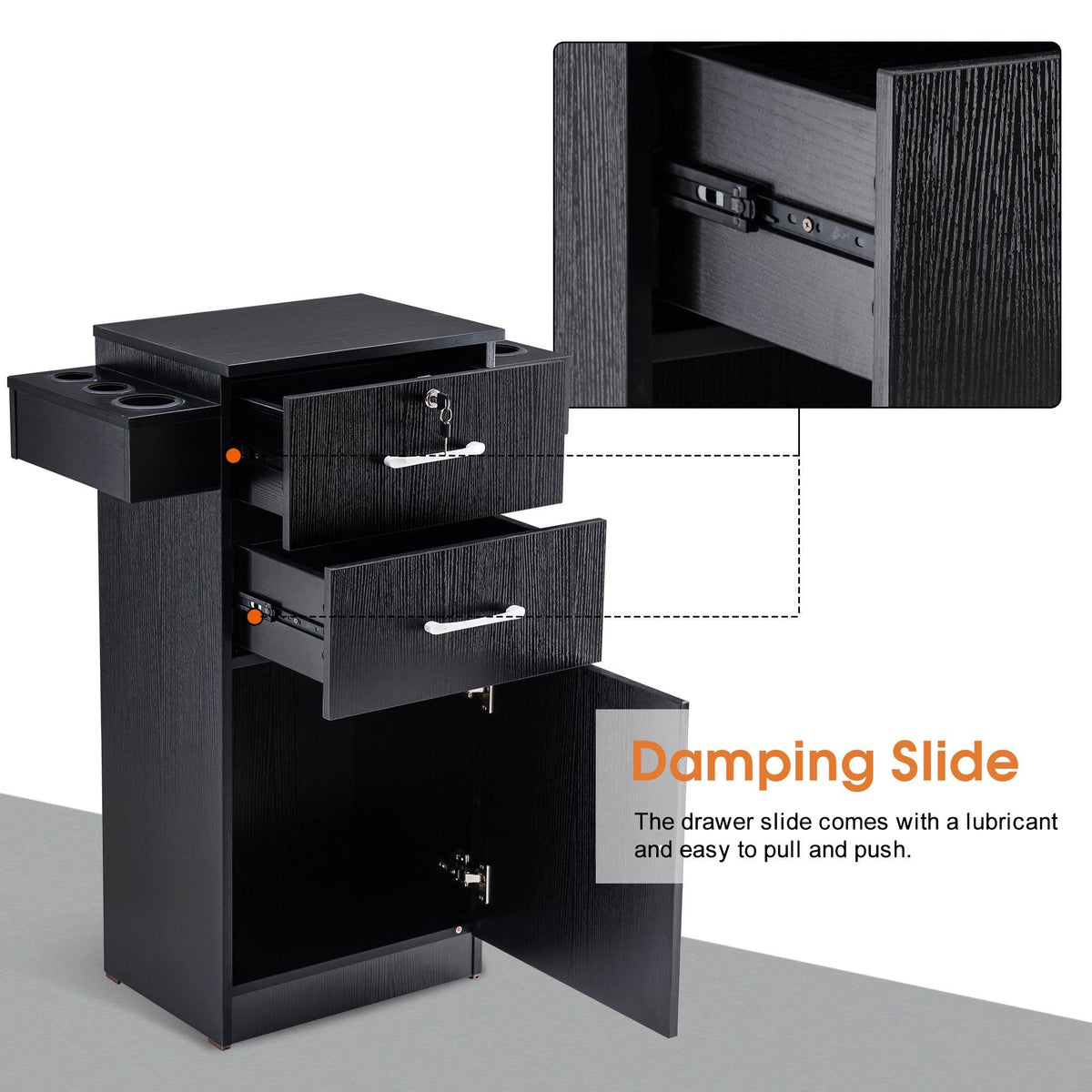 Locking Beauty Salon Storage Cart with Drawer Black Q4651