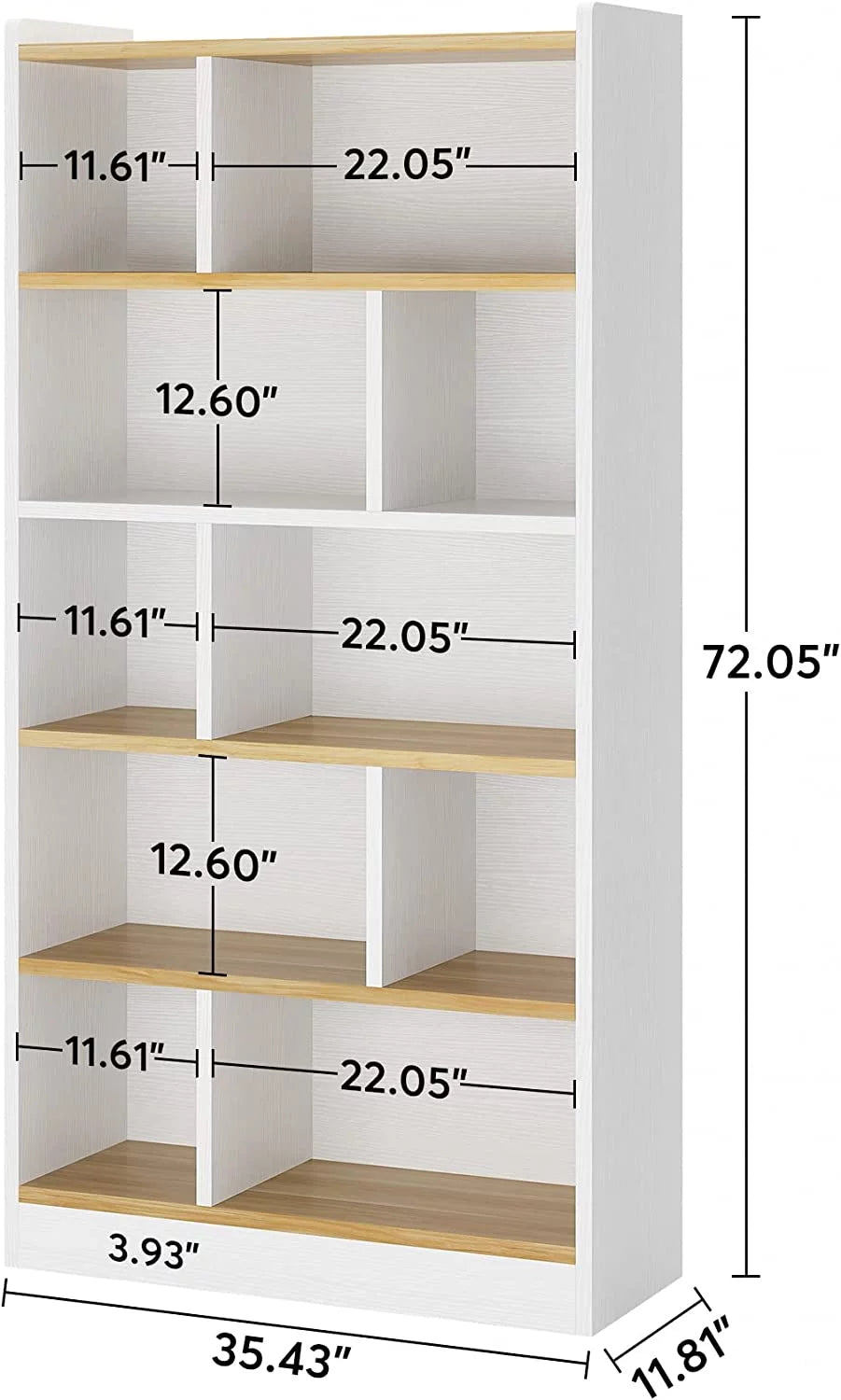 72-inch 6-Tier White Bookcase U4096