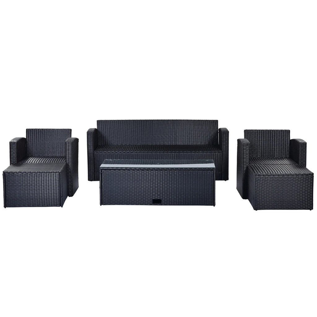 6pcs Outdoor Patio Furniture Set with Coffee Table, Wicker Sofas, Ottomans, Removable Cushions (Beige) V996831