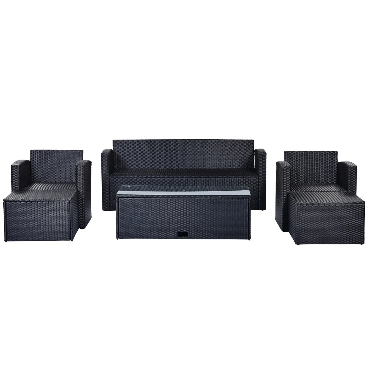 6pcs Outdoor Patio Furniture Set with Coffee Table, Wicker Sofas, Ottomans, Removable Cushions (Beige) V996831