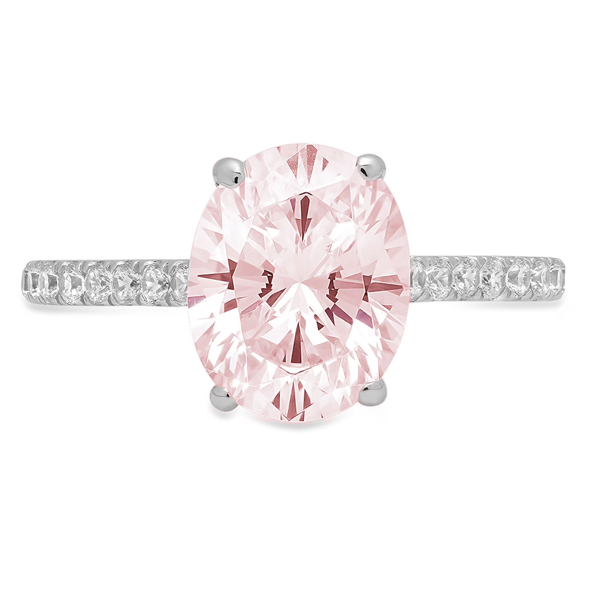 Oval Cut Pink Simulated Diamond 18k White Gold Engagement Ring N295467