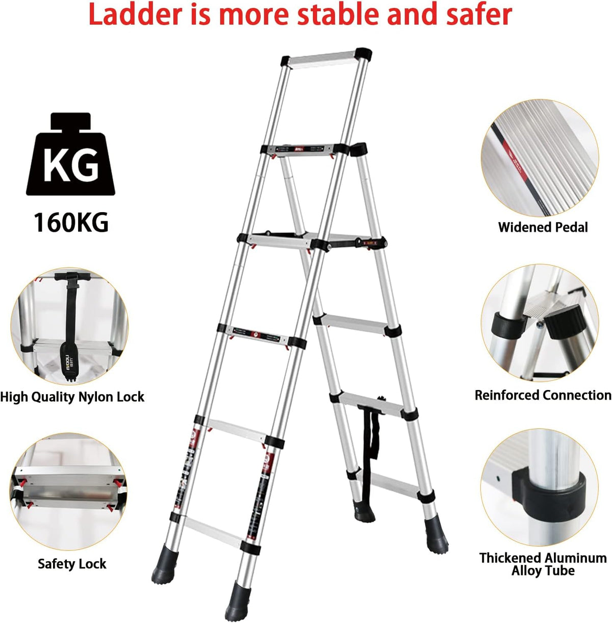 4 + 5 Step Telescoping Ladder, Aluminum Alloy Folding Extendable Ladder with Non-Slip Rubber Feet, 330lbs Load Capacity V578