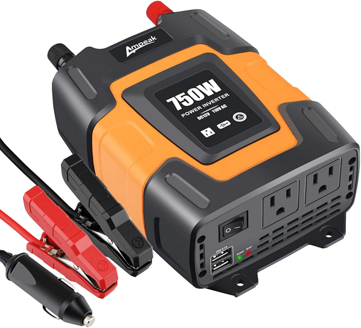 750W Power Inverter 12V DC to 110V AC Converter with Dual USB Dual AC Outlets R3825