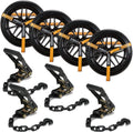 4 Pack Ratchet Car Tie Down Strap with Chain Hooks 2" x 144' Heavy Duty 10,000lbs Min Break Strength Tire Straps C33441
