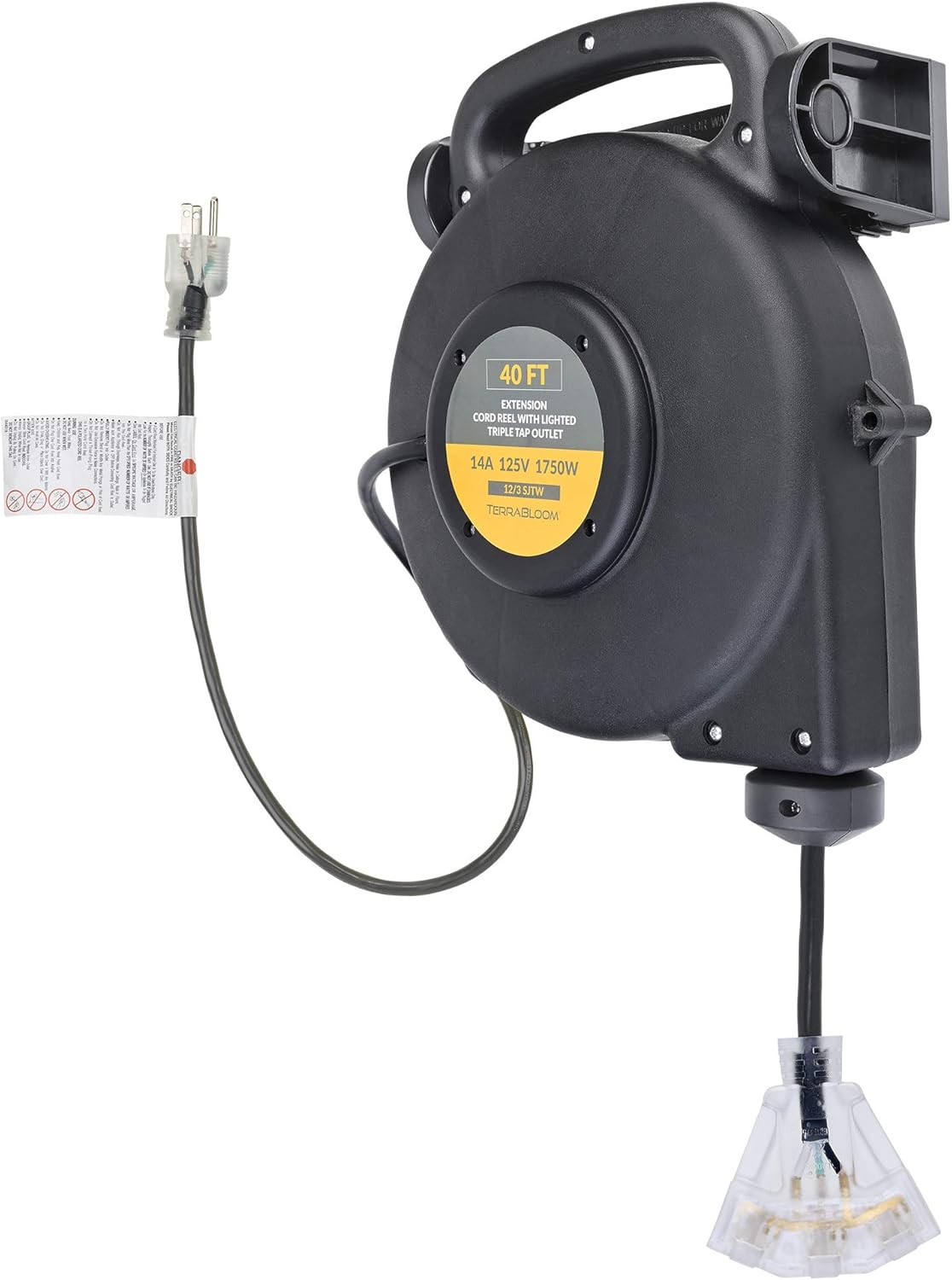 40 Ft 12/3 Retractable Extension Cord Reel with 3 Electrical Outlets X81052