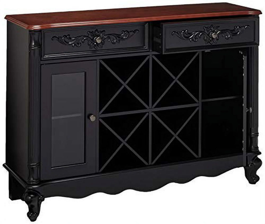 Black Walnut Buffet Server Wine Cabinet Console Table L489797